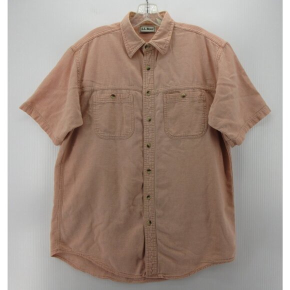 VINTAGE LL Bean Shirt Medium Tall Button Up Utility Textured 90s USA - Picture 1 of 10